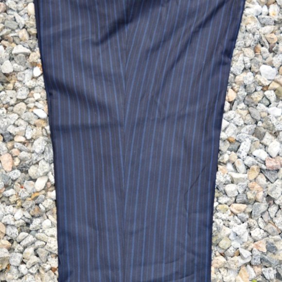 MARC TULIO PARIS TAILORED PANTS PIN STRIPE NAVY BLUE POLY / RAYON BAGGY STYLE - Picture 3 of 7